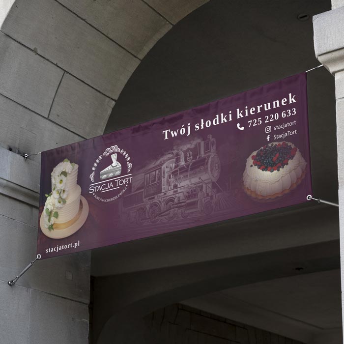Stacja Tort baner reklamowy mały ciemny